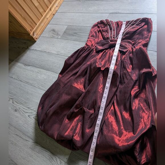 Valleygirl Y2K 90s Dark Romantic Maroon Bow Bubble Hem Formal Dress Size Small - Picture 7 of 7